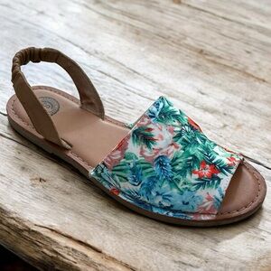🤑10/$100 So tropical canvas upper palm tree slip on open toe sandal slide shoe 8